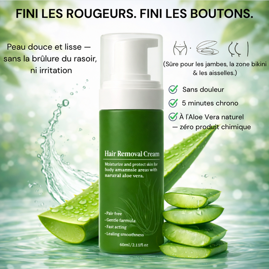 Crème Épilatoire à l'Aloe Vera - Peau lisse. Sans rasoir. Sans douleur.